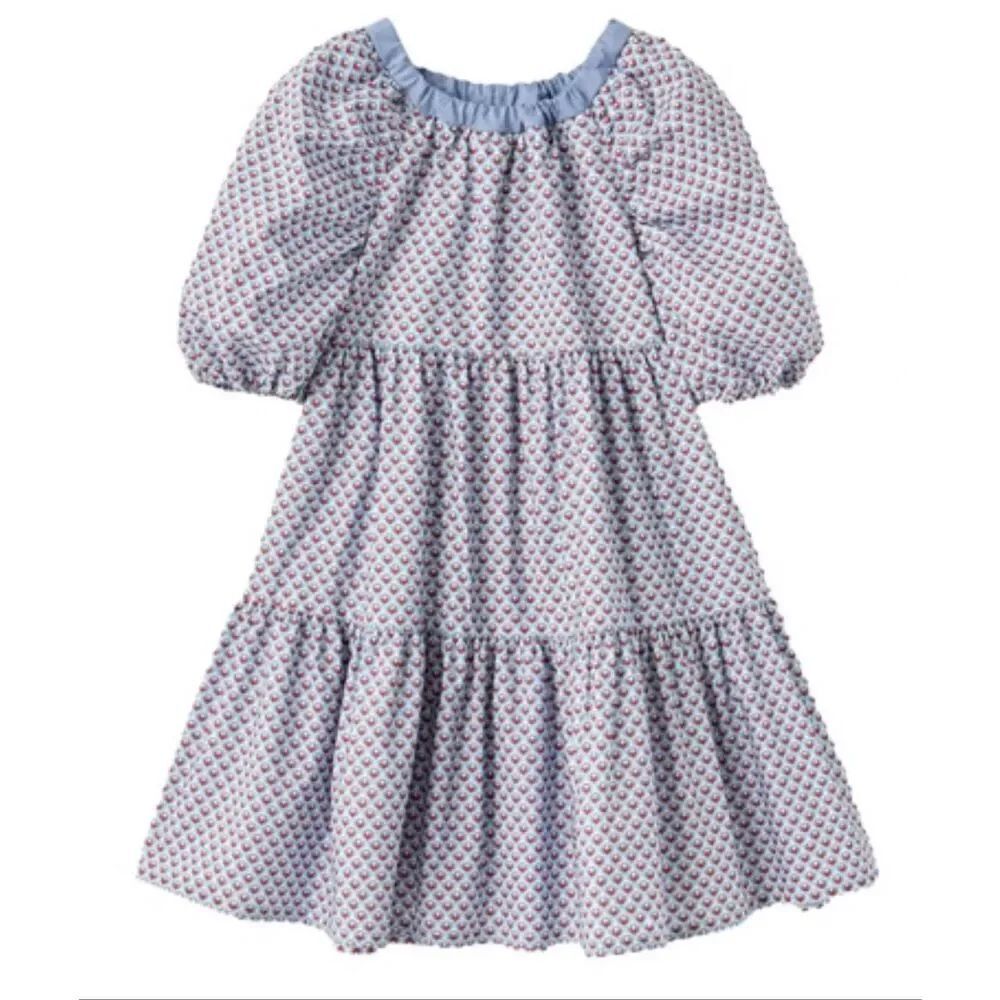 Il Gufo Girls Puff Sleeve Tiered Cotton Dress | European Luxury Print Dress 14 y